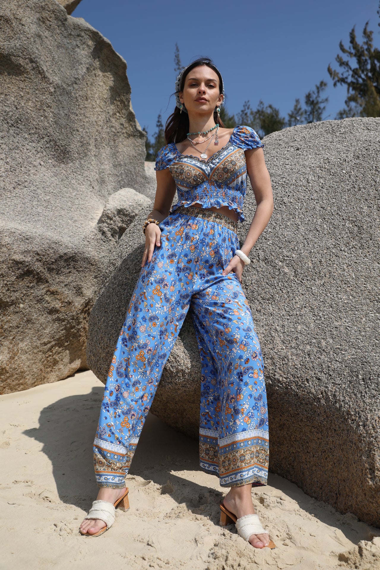 Women Summer Bohemian Color Casual Pant Sets - ALTARIA