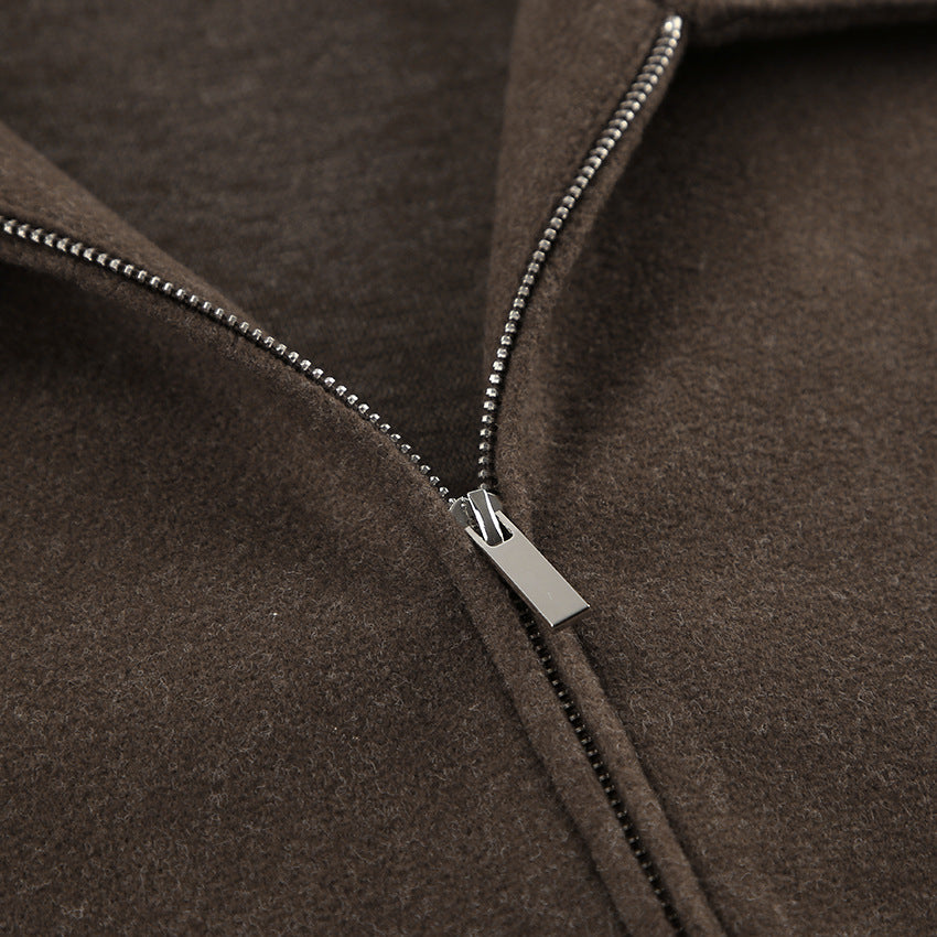 Autumn Winter Polo Collar Long Sleeve Zipper Woolen Coat Loose Casual Women Jacket - ALTARIA