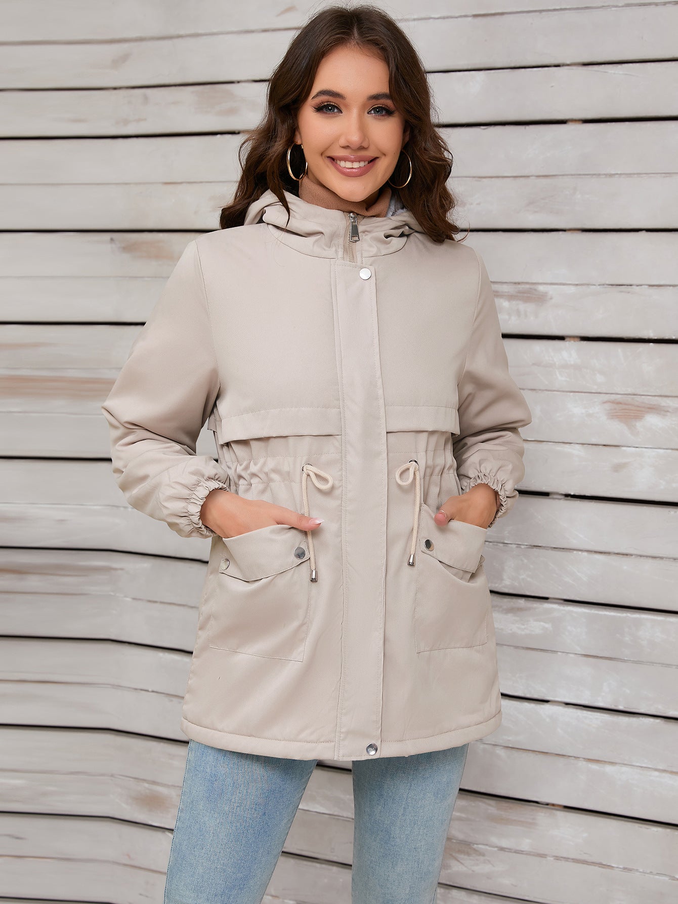 Women Explosive Fur Liner Hooded Zipper Coat Autumn Winter Warm Thickening Shell Jacket - ALTARIA