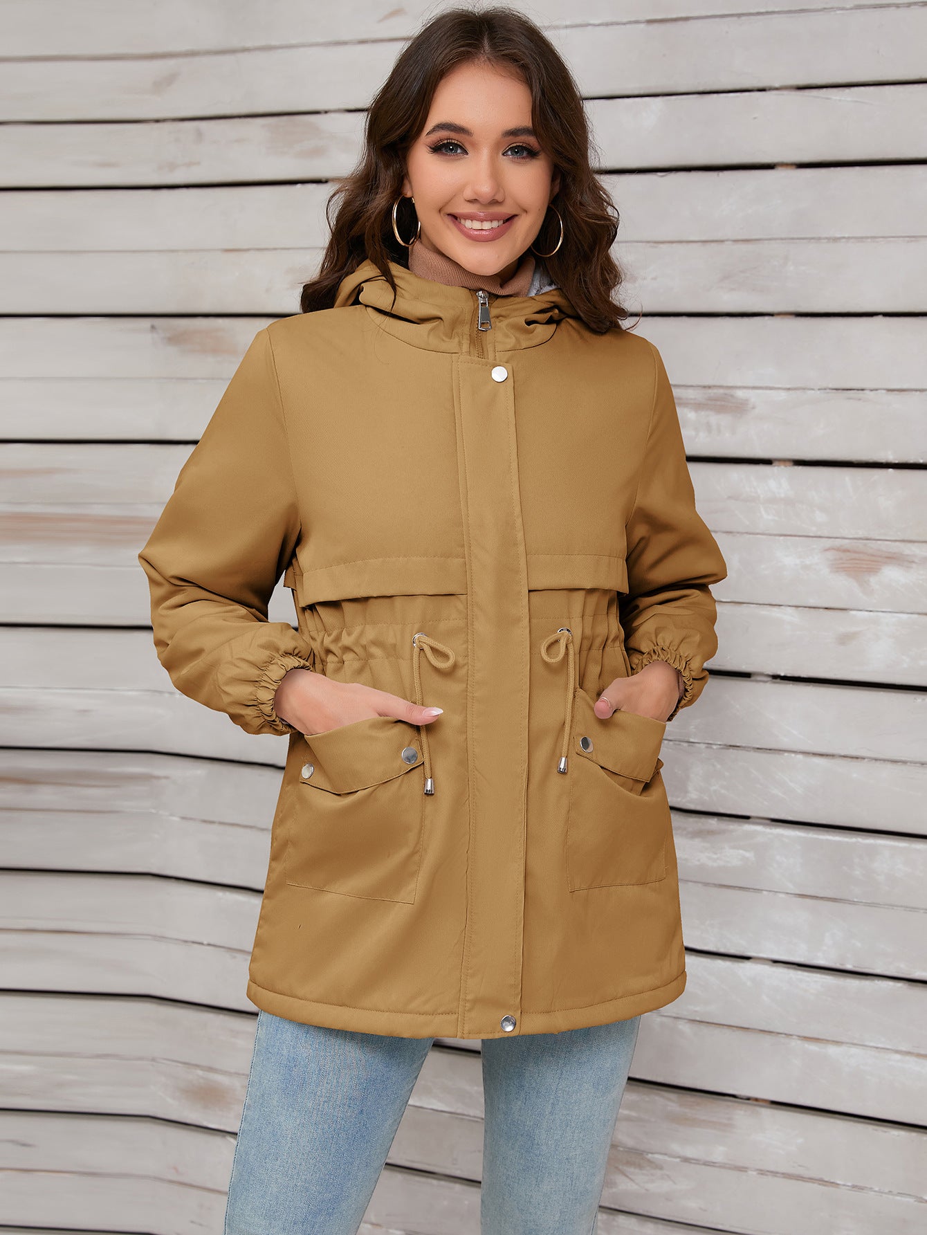 Women Explosive Fur Liner Hooded Zipper Coat Autumn Winter Warm Thickening Shell Jacket - ALTARIA