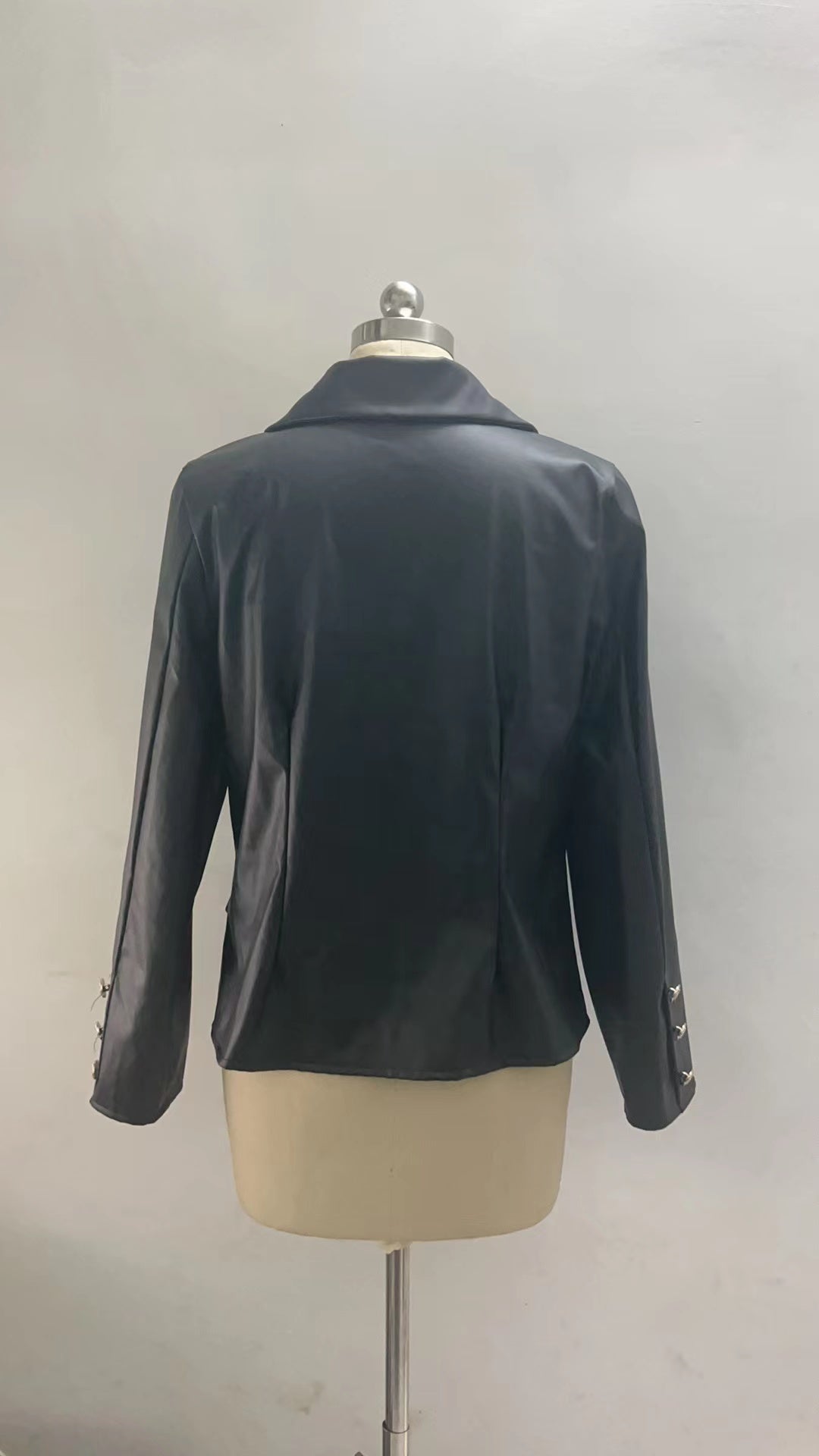 New Long Sleeve Double Breasted Fashionable Faux Leather Jacket - ALTARIA