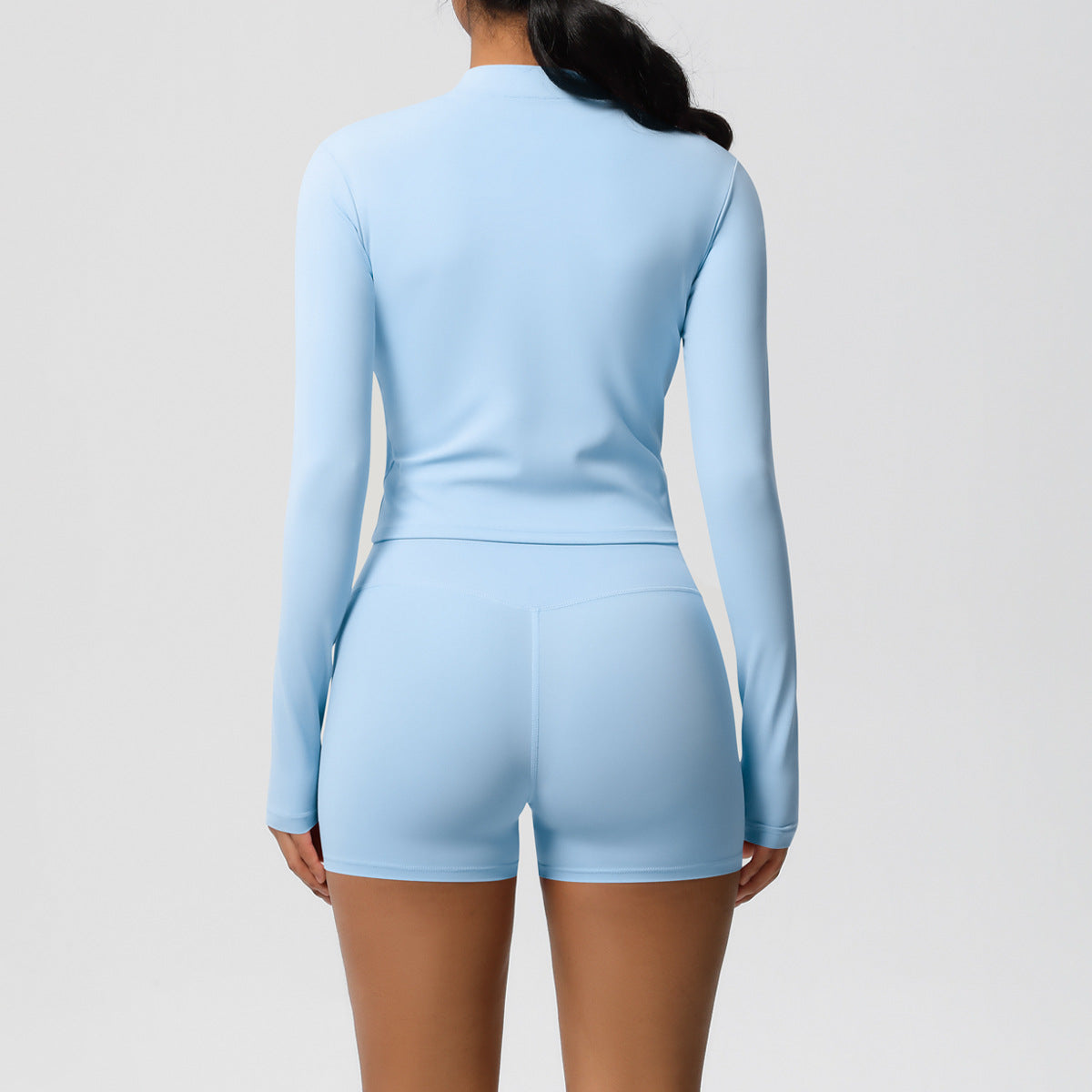 Brushed Nude Feel Slim Shorts Yoga Long Sleeve Zipper Breathable Fitness Running Training Set - ALTARIA