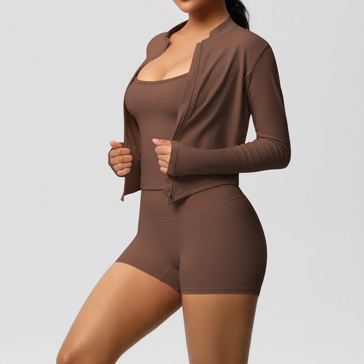 Nude Feel Tight Braces Vest Yoga Clothes Quick-Drying Sports Shorts Zipper Fitness Clothes Three Piece Set for Women - ALTARIA