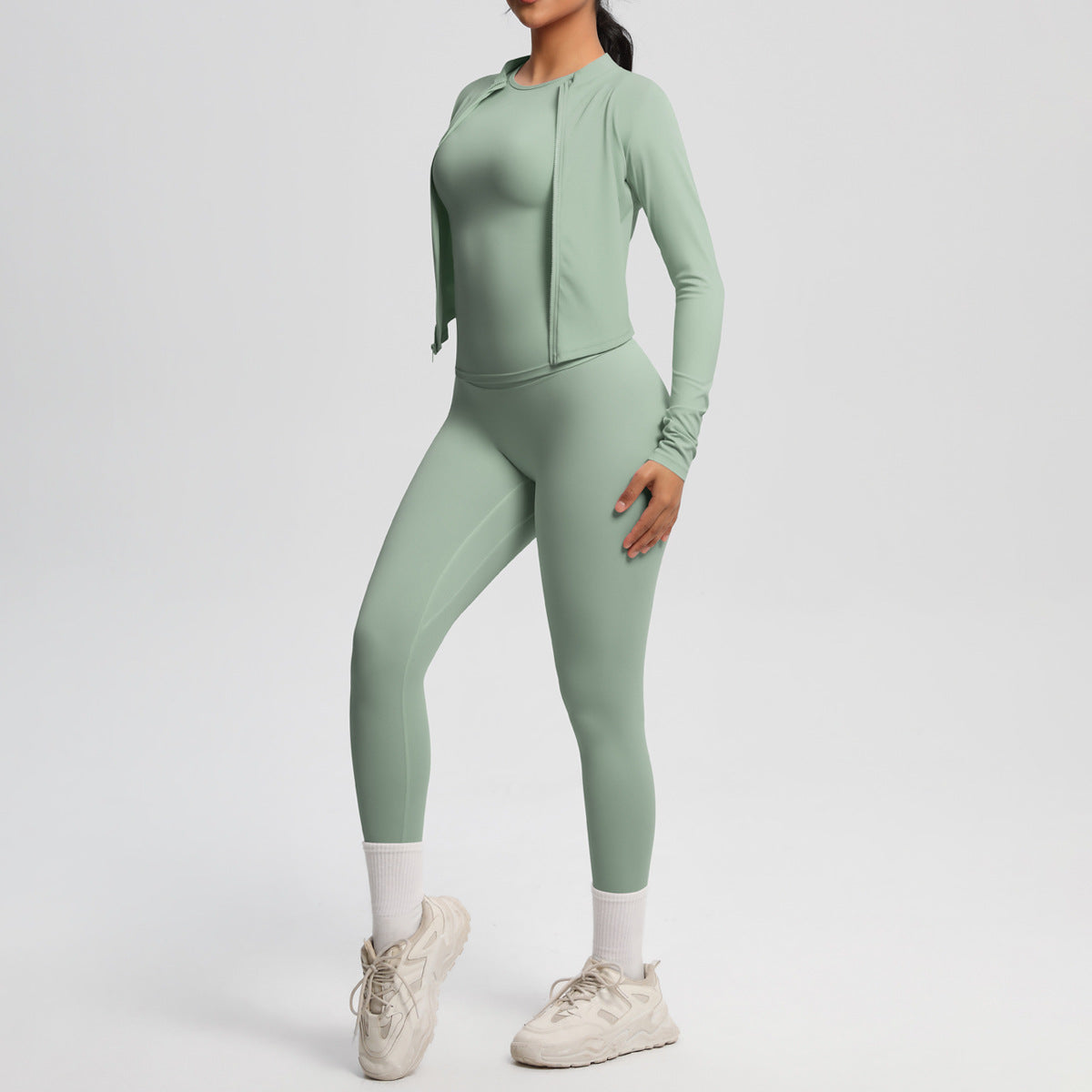 Quick Drying Skin Friendly Slim Fit Long Sleeve Yoga Outdoor Running Thin Fitness Pants Sports Jacket Three Piece Set - ALTARIA