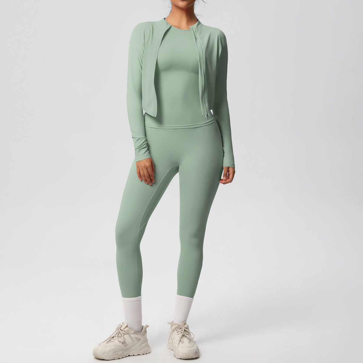 Quick Drying Skin-Friendly Tight Short Sleeve Yoga Suit Outdoor Running Thin Fitness Pants Sports Jacket Three Piece Set - ALTARIA