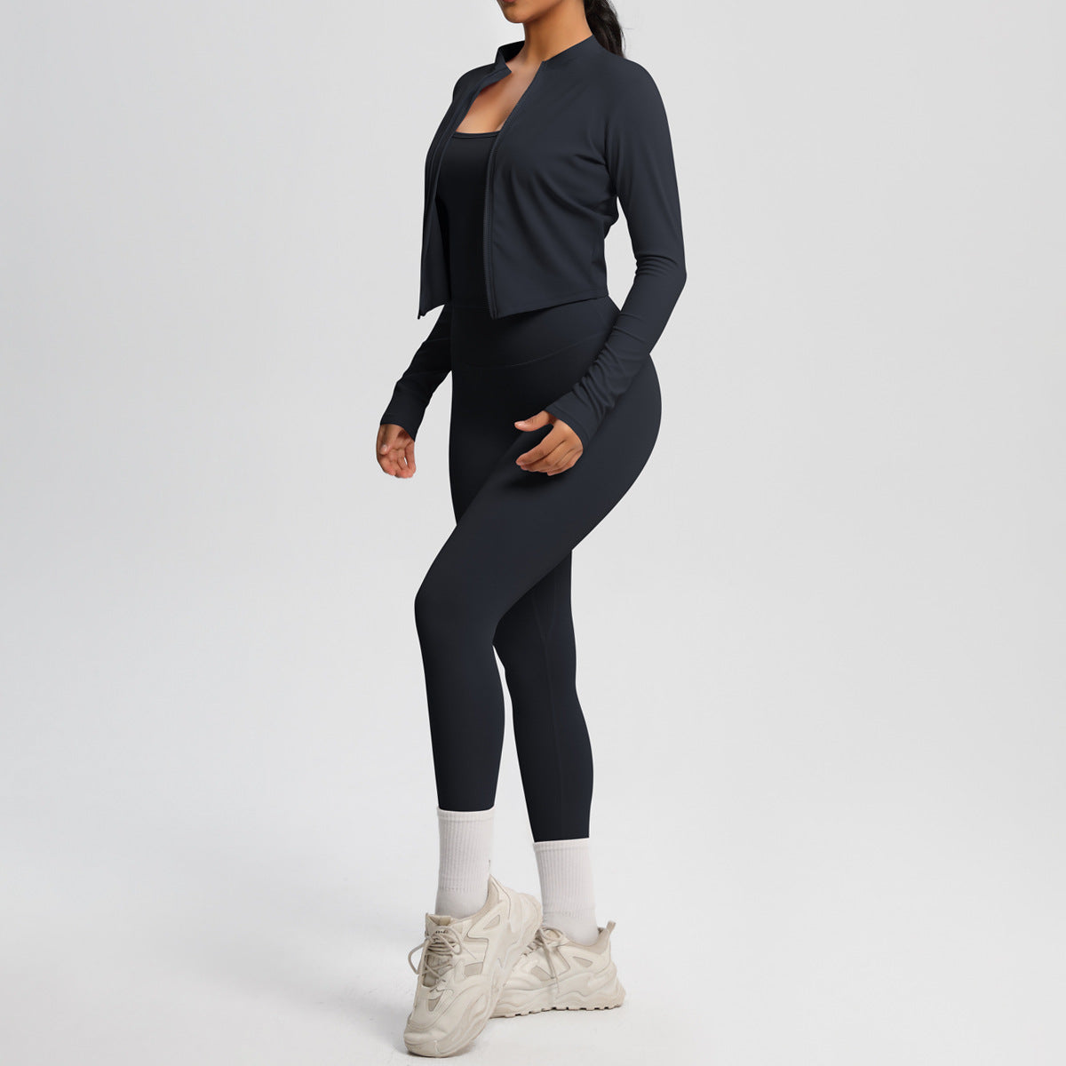 Skinny Yoga Pants High Waist Nude Feel Camisole Sports Zip Long Sleeve Coat Workout Clothes Three Piece Set - ALTARIA