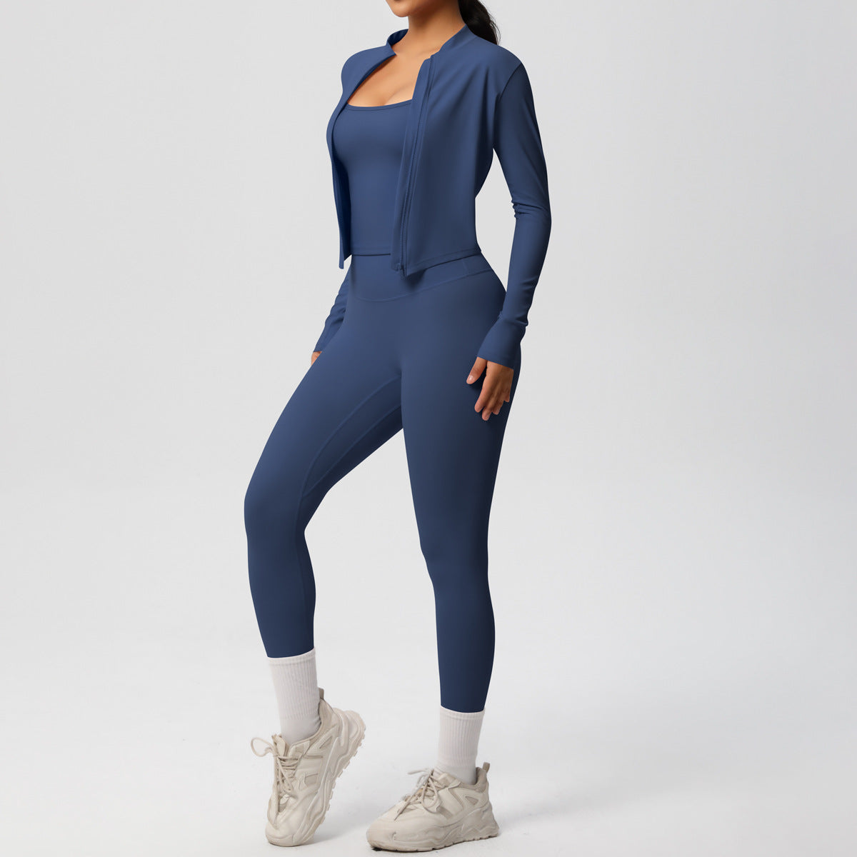 Skinny Yoga Pants High Waist Nude Feel Camisole Sports Zip Long Sleeve Coat Workout Clothes Three Piece Set - ALTARIA