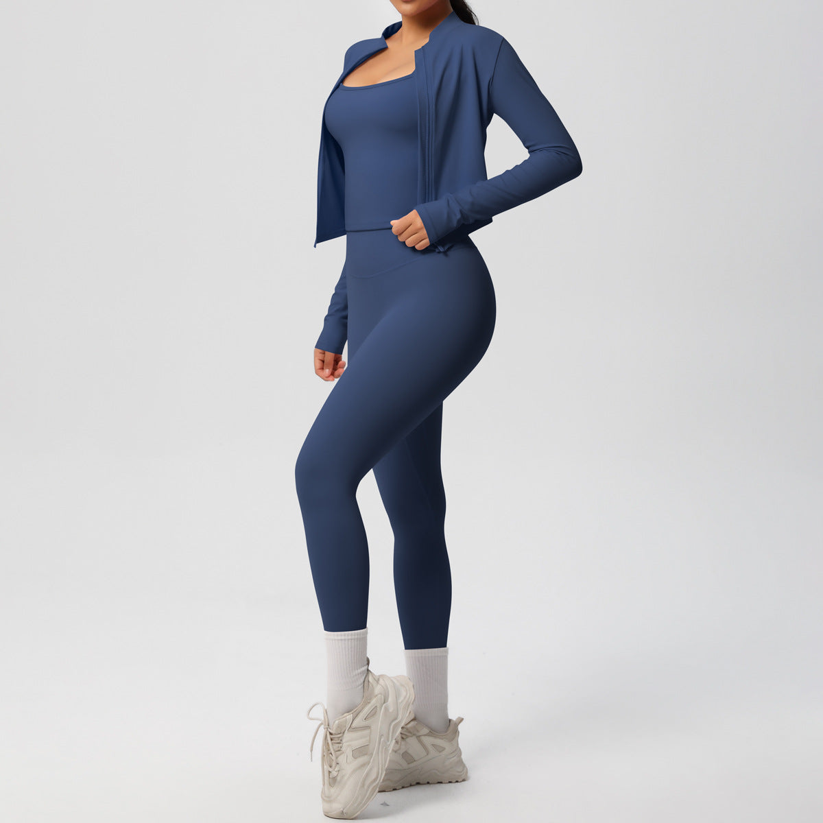 Skinny Yoga Pants High Waist Nude Feel Camisole Sports Zip Long Sleeve Coat Workout Clothes Three Piece Set - ALTARIA