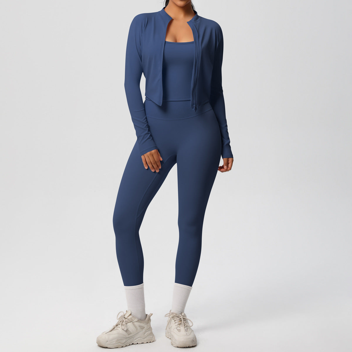 Skinny Yoga Pants High Waist Nude Feel Camisole Sports Zip Long Sleeve Coat Workout Clothes Three Piece Set - ALTARIA