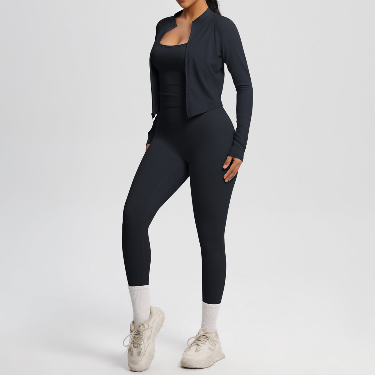 Skinny Yoga Pants High Waist Nude Feel Camisole Sports Zip Long Sleeve Coat Workout Clothes Three Piece Set - ALTARIA