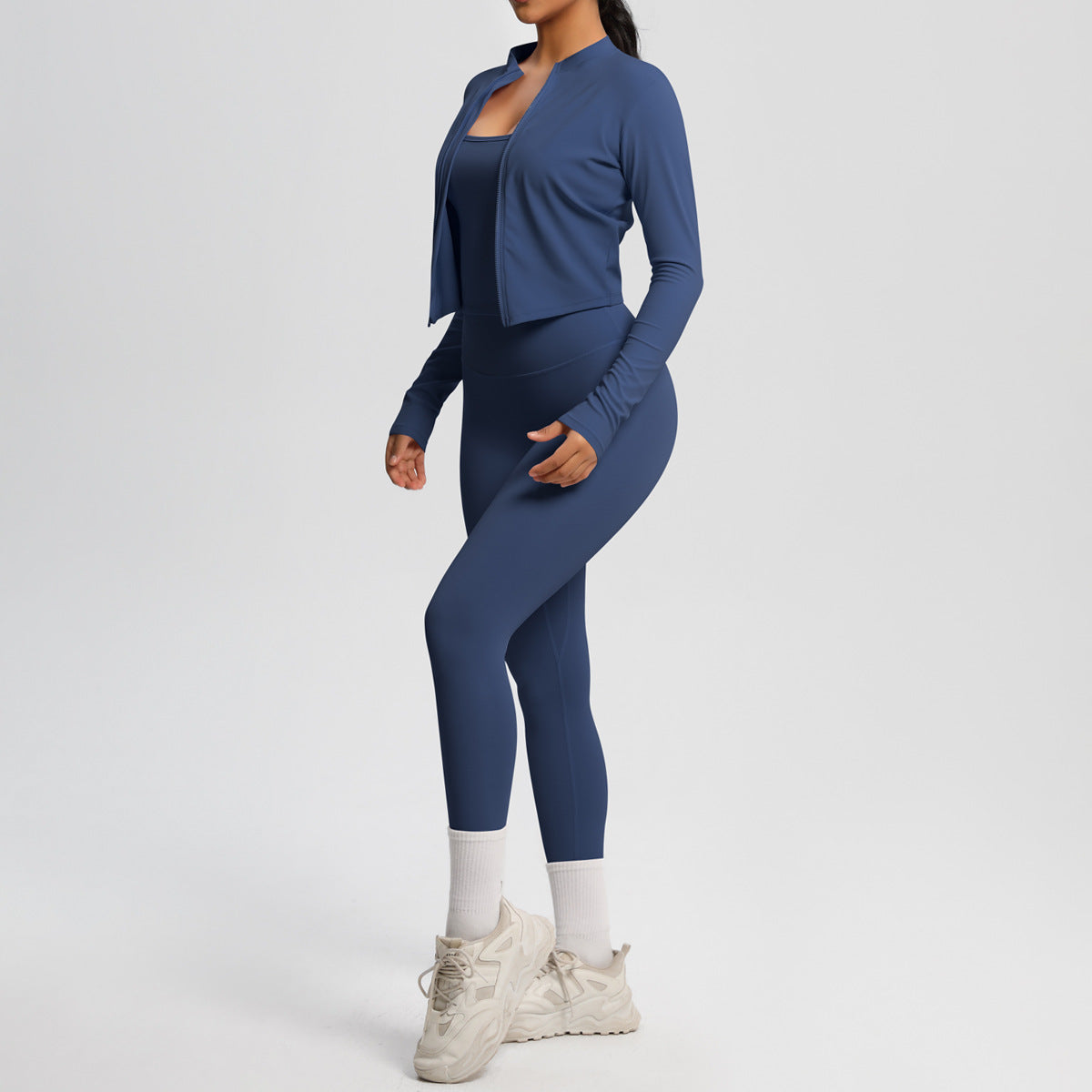 Skinny Yoga Pants High Waist Nude Feel Camisole Sports Zip Long Sleeve Coat Workout Clothes Three Piece Set - ALTARIA