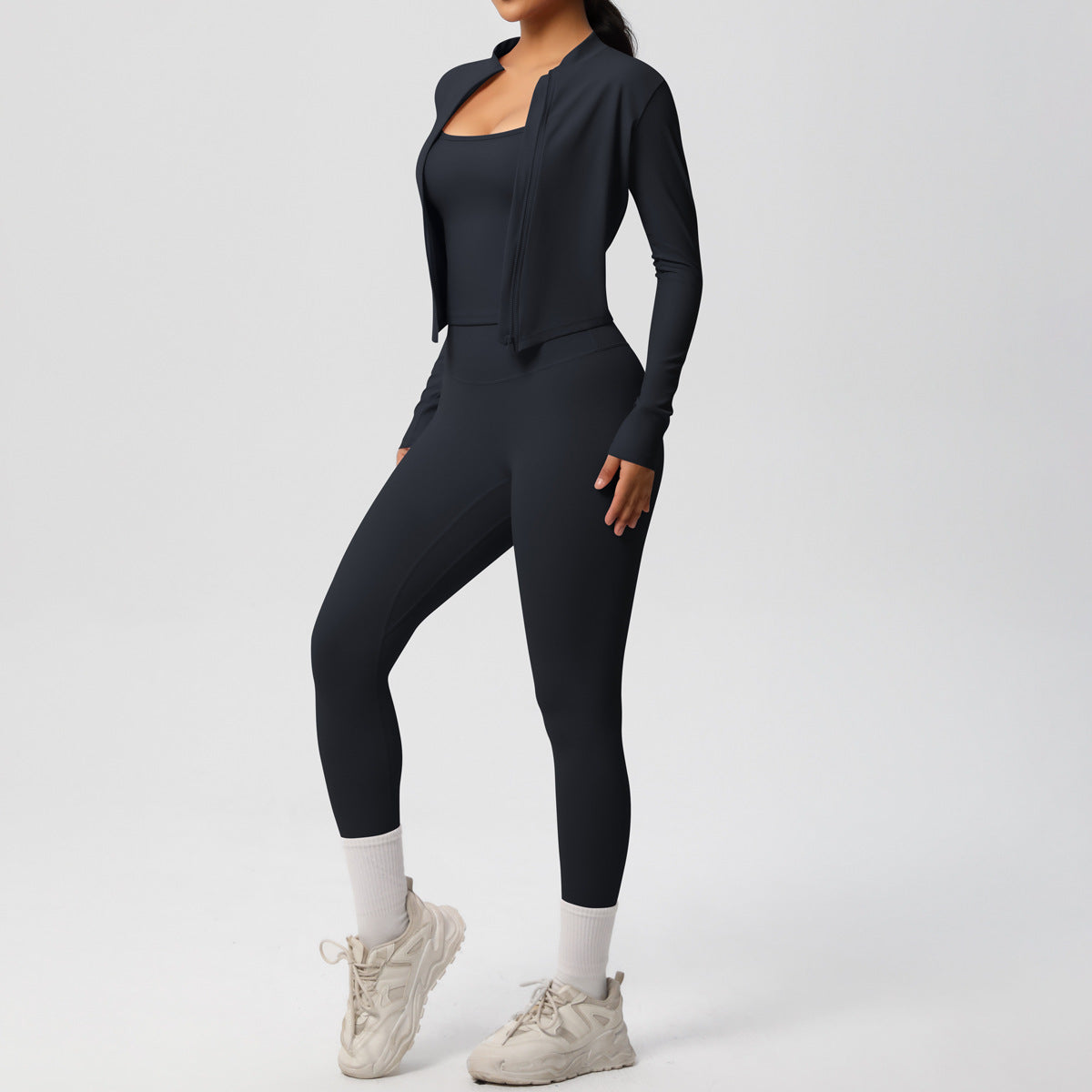 Skinny Yoga Pants High Waist Nude Feel Camisole Sports Zip Long Sleeve Coat Workout Clothes Three Piece Set - ALTARIA