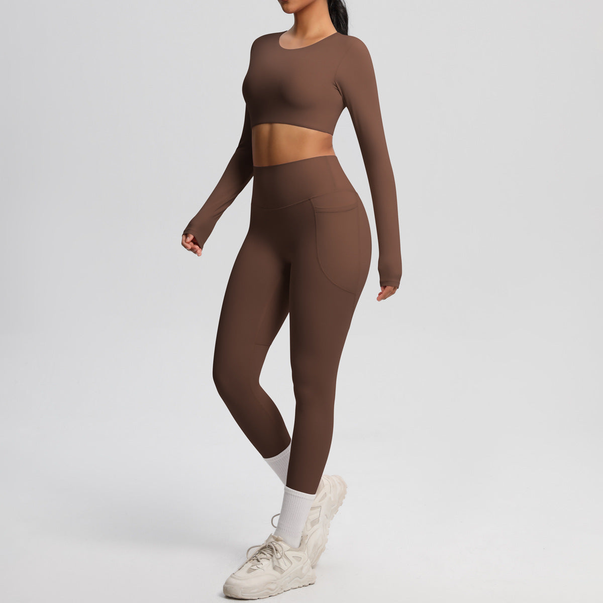 Solid Color Double Sided Brushed Breathable High Elastic Tight Yoga Clothes Suit Sports Running Fitness Two Piece Set - ALTARIA