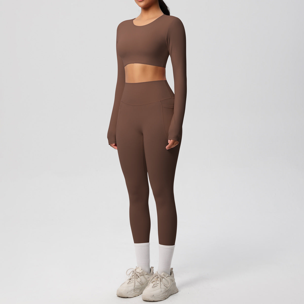 Solid Color Double Sided Brushed Breathable High Elastic Tight Yoga Clothes Suit Sports Running Fitness Two Piece Set - ALTARIA