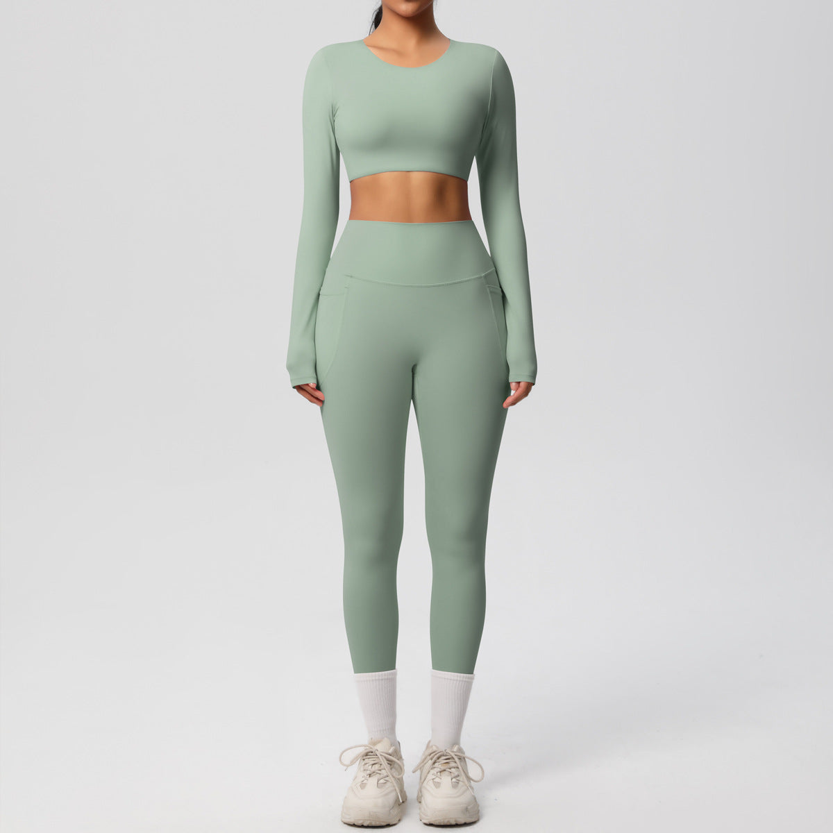 Solid Color Double Sided Brushed Breathable High Elastic Tight Yoga Clothes Suit Sports Running Fitness Two Piece Set - ALTARIA