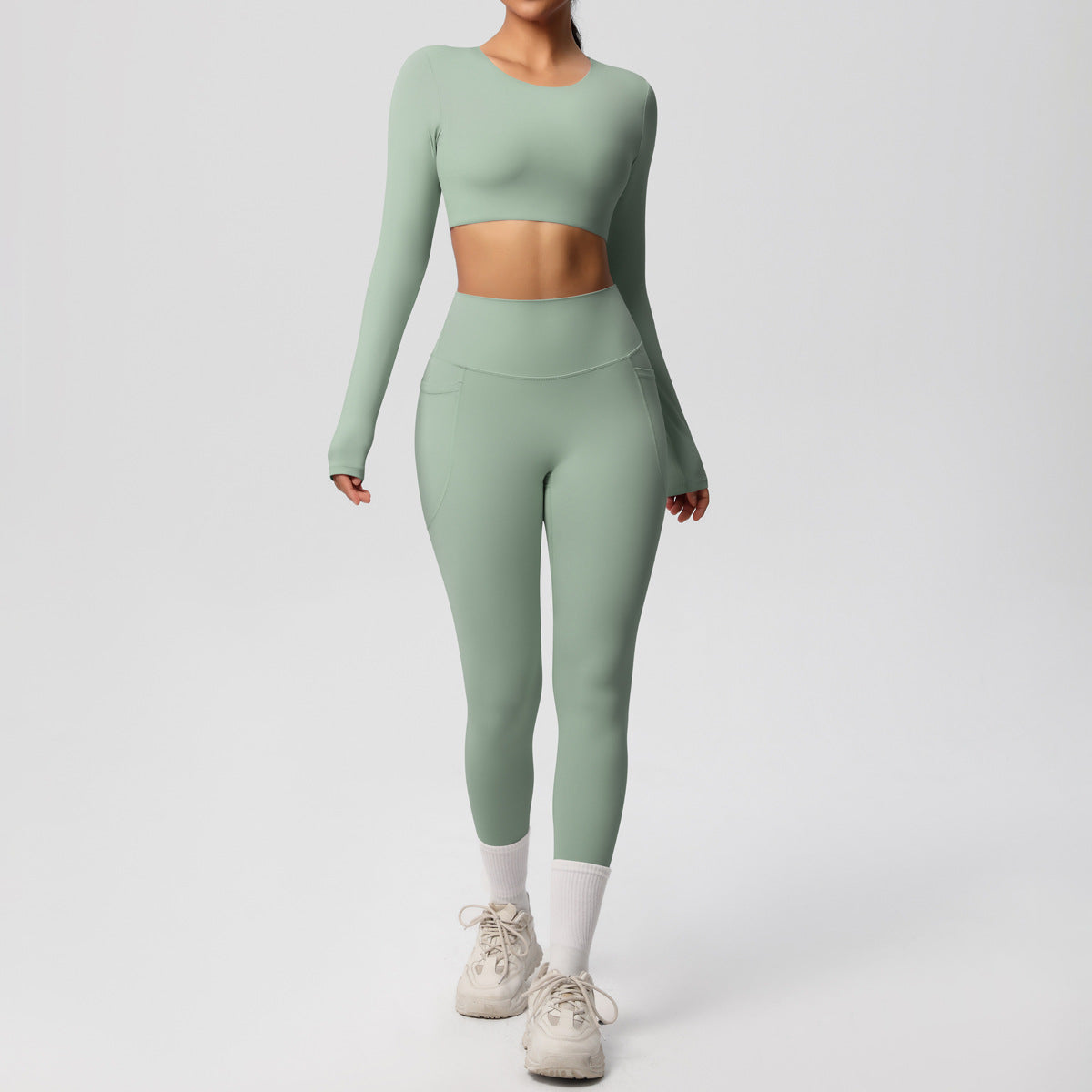 Solid Color Double Sided Brushed Breathable High Elastic Tight Yoga Clothes Suit Sports Running Fitness Two Piece Set - ALTARIA