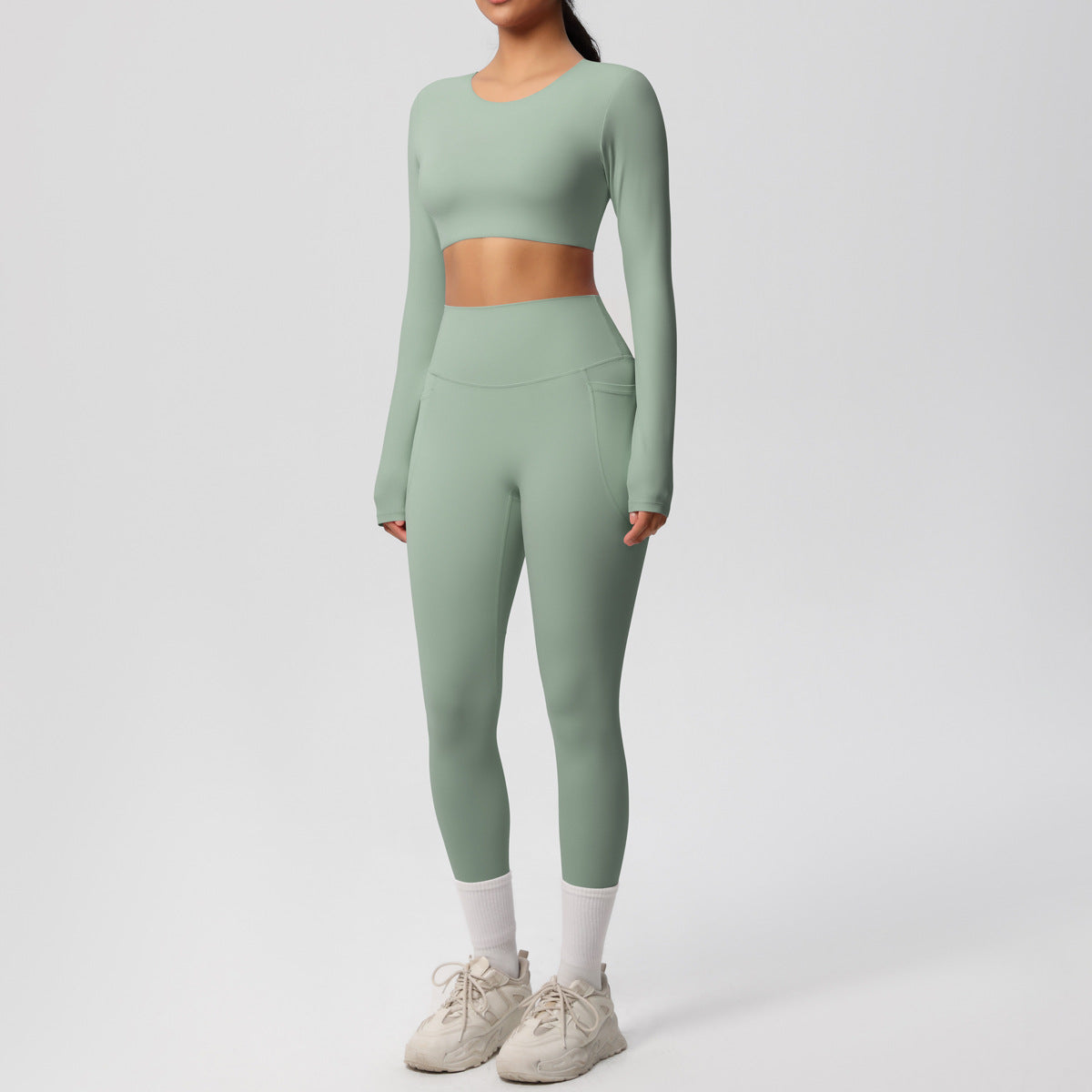 Solid Color Double Sided Brushed Breathable High Elastic Tight Yoga Clothes Suit Sports Running Fitness Two Piece Set - ALTARIA