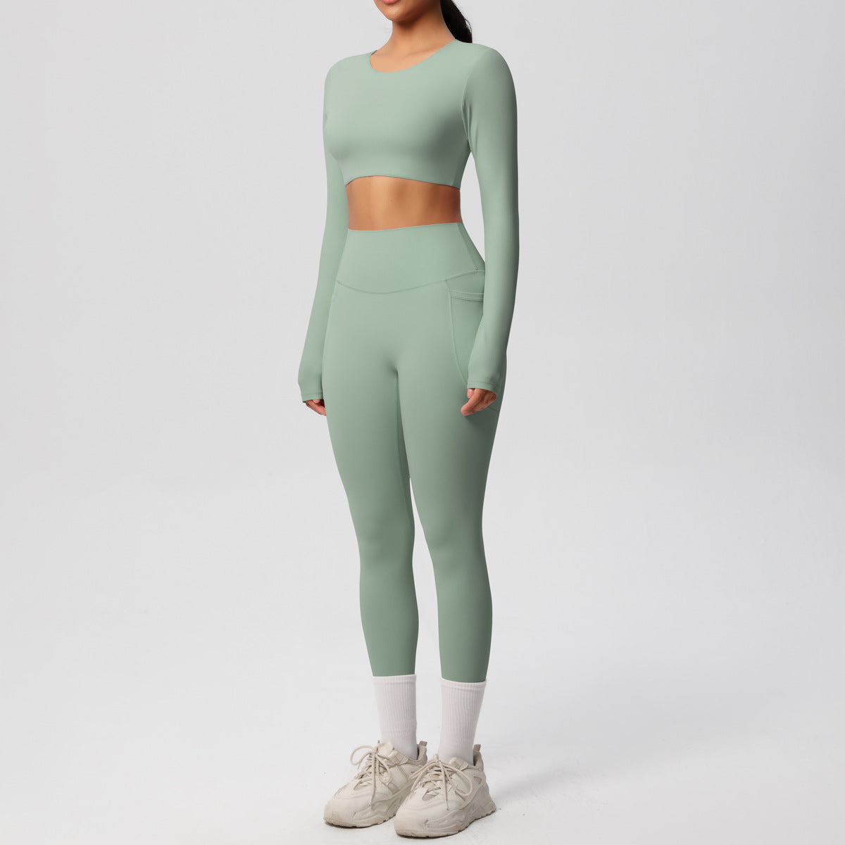 Solid Color Double Sided Brushed Breathable High Elastic Tight Yoga Clothes Suit Sports Running Fitness Two Piece Set - ALTARIA