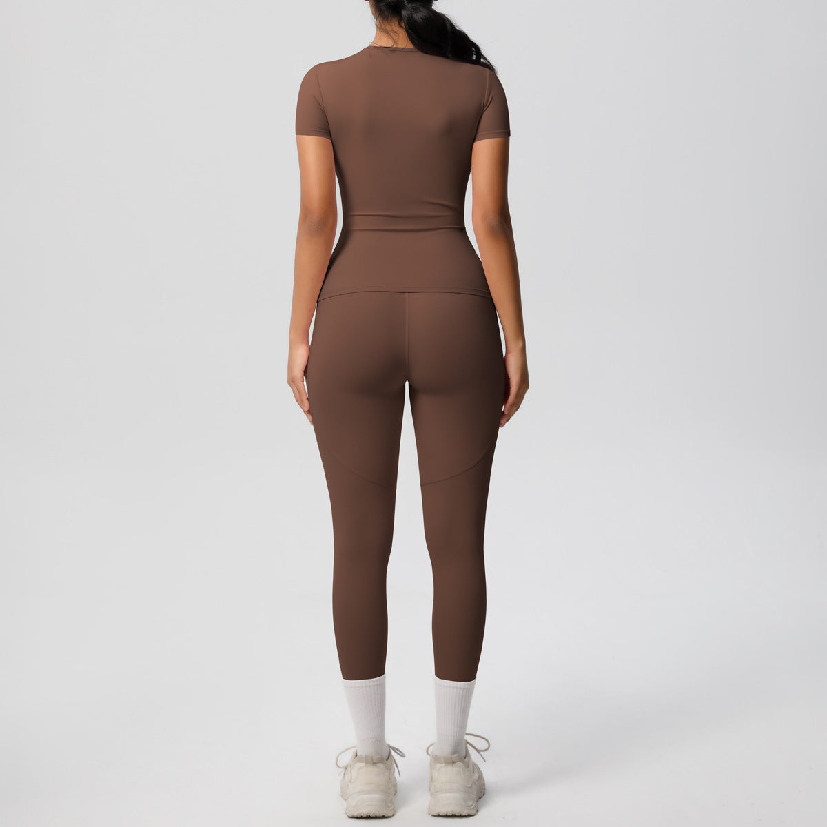 Yoga Dungarees Solid Color Short Sleeve Skin Friendly Breathable Tight Sports Short Sleeve Slimming Fitness Set Women - ALTARIA