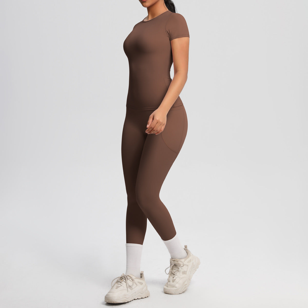 Yoga Dungarees Solid Color Short Sleeve Skin Friendly Breathable Tight Sports Short Sleeve Slimming Fitness Set Women - ALTARIA