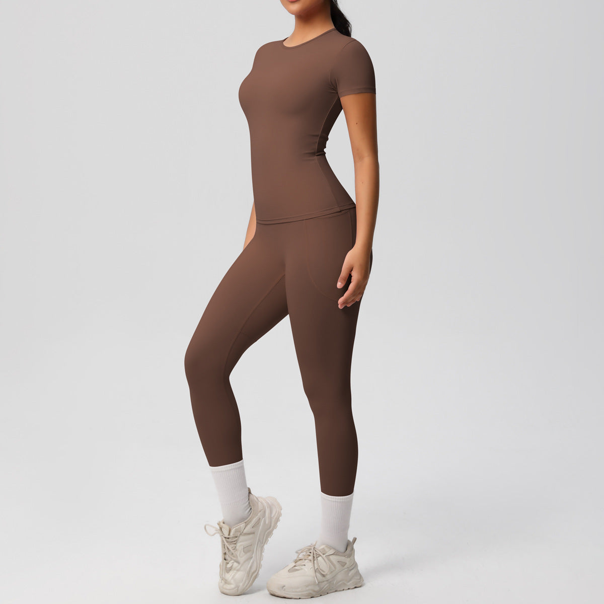 Yoga Dungarees Solid Color Short Sleeve Skin Friendly Breathable Tight Sports Short Sleeve Slimming Fitness Set Women - ALTARIA