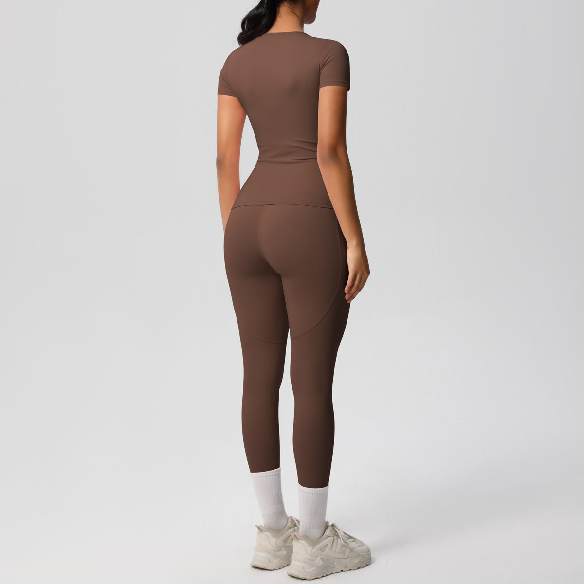Yoga Dungarees Solid Color Short Sleeve Skin Friendly Breathable Tight Sports Short Sleeve Slimming Fitness Set Women - ALTARIA