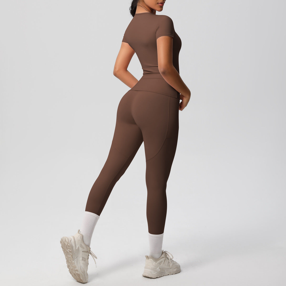 Yoga Dungarees Solid Color Short Sleeve Skin Friendly Breathable Tight Sports Short Sleeve Slimming Fitness Set Women - ALTARIA