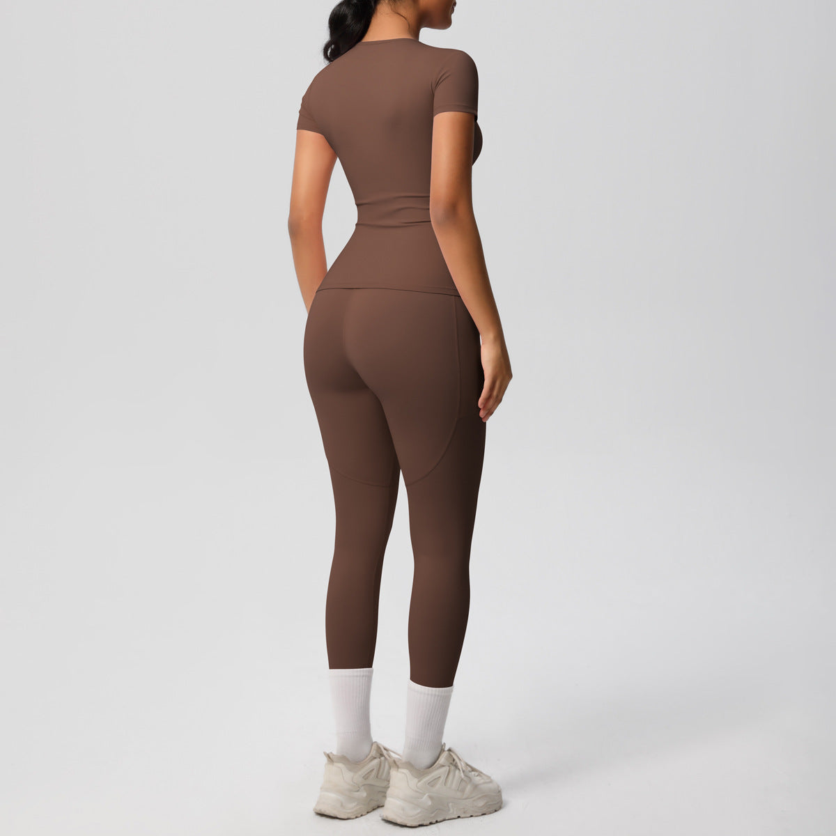 Yoga Dungarees Solid Color Short Sleeve Skin Friendly Breathable Tight Sports Short Sleeve Slimming Fitness Set Women - ALTARIA