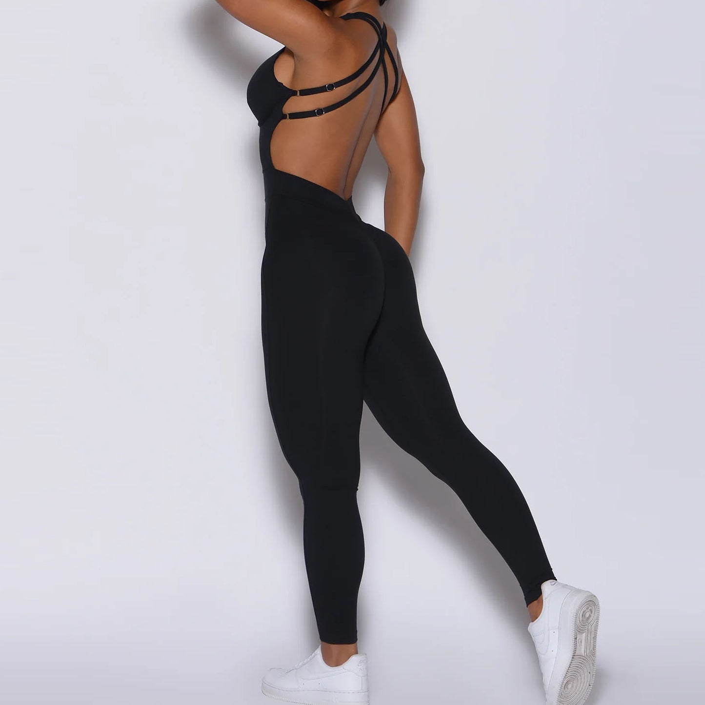 Cross Adjustable Shoulder Strap Yoga Jumpsuit Dance Belly Contracting Peach Hip Sports Stretch Tight Jumpsuit - ALTARIA