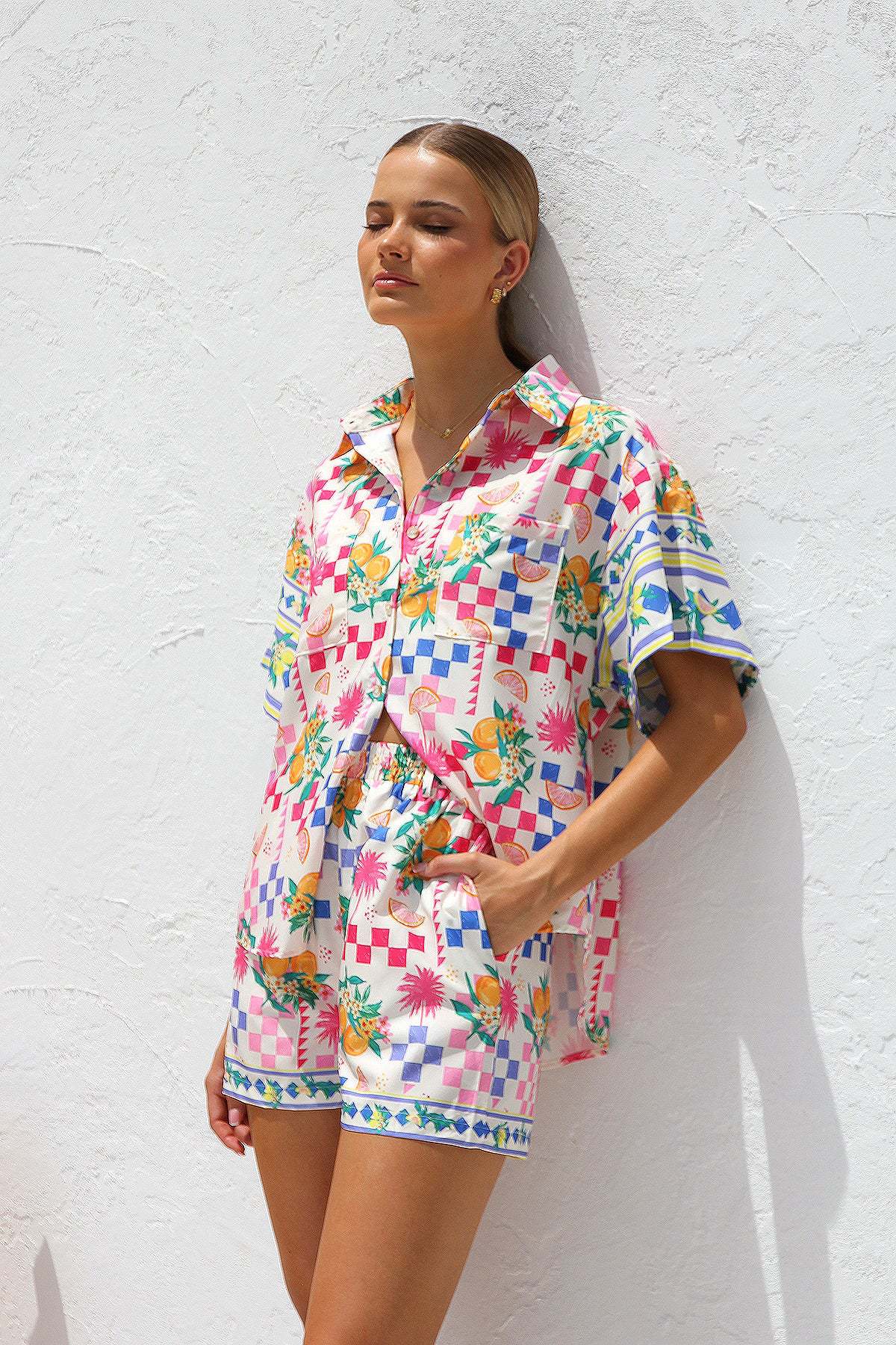 Spring Summer Printed Casual Shirt Shorts Two Piece Sets Office - ALTARIA