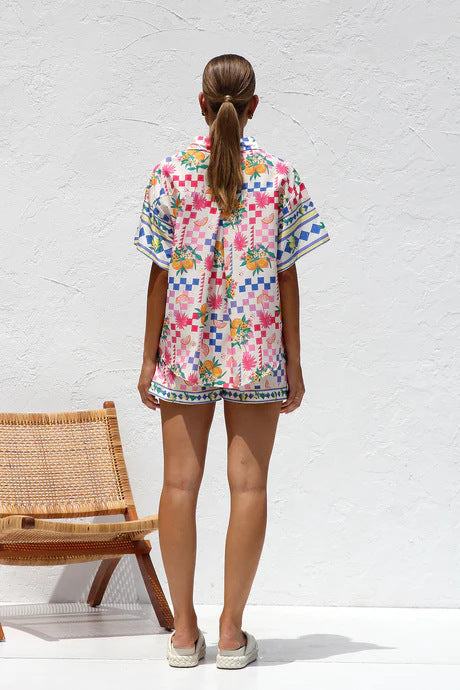 Spring Summer Printed Casual Shirt Shorts Two Piece Sets Office - ALTARIA