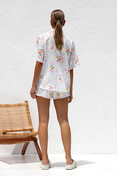 Spring Summer Printed Casual Shirt Shorts Two Piece Sets Office - ALTARIA