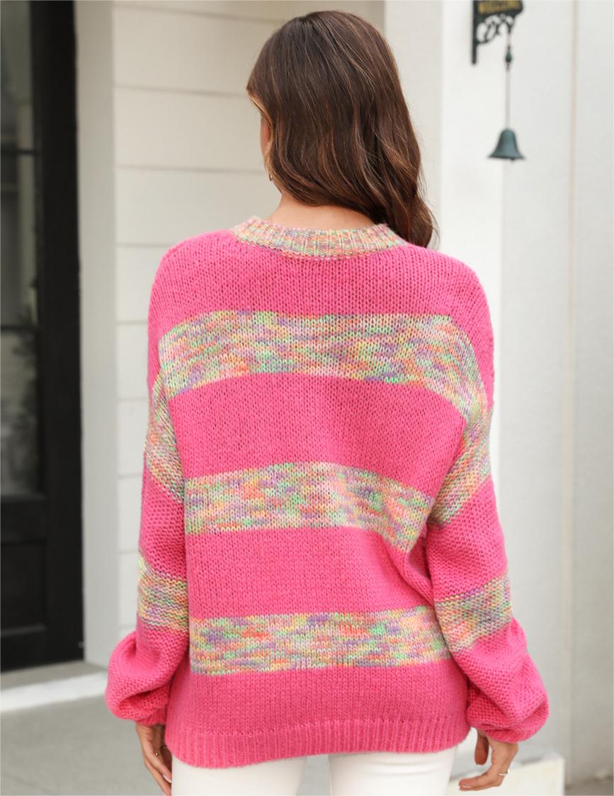 Autumn Winter Women Clothing Sweater Loose round Neck Splicing Knitwear Pullover Sweater - ALTARIA