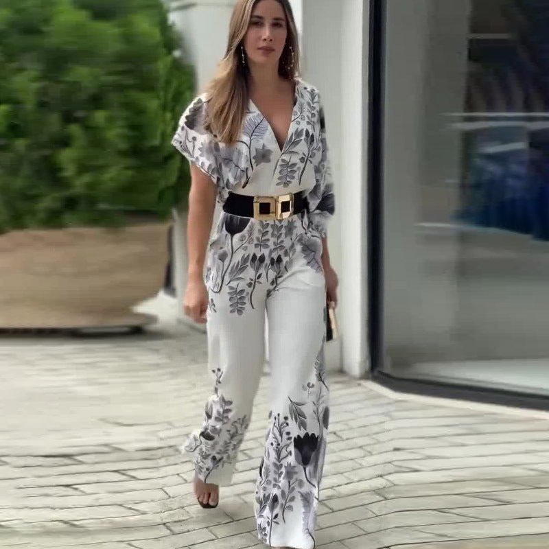 Spring Sexy Waist Controlled Straight Positioning Printing Jumpsuit - ALTARIA