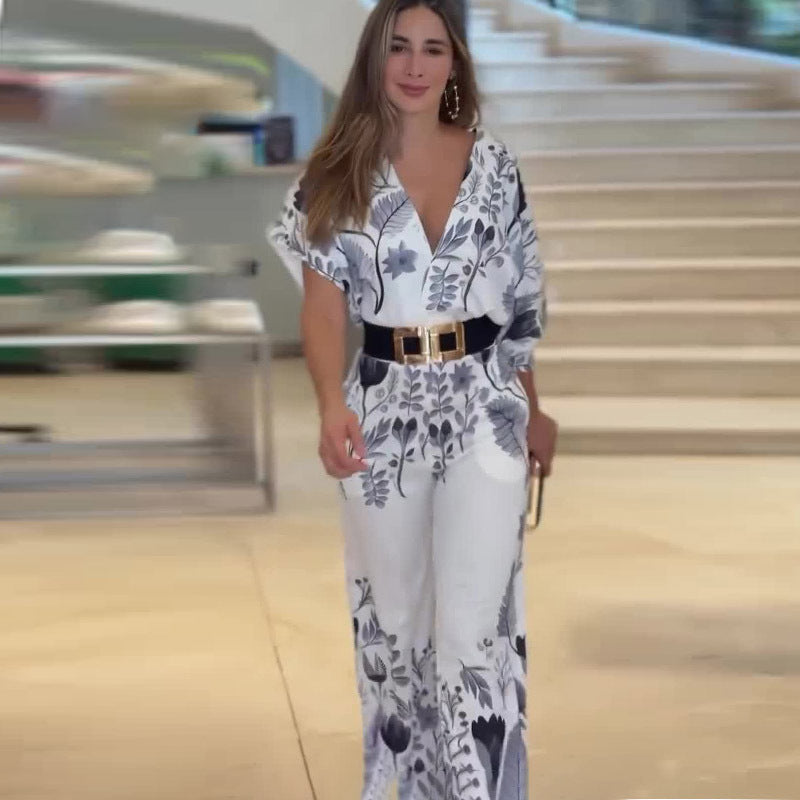 Spring Sexy Waist Controlled Straight Positioning Printing Jumpsuit - ALTARIA