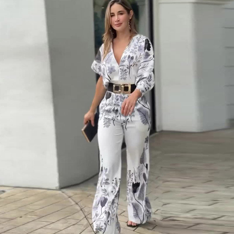 Spring Sexy Waist Controlled Straight Positioning Printing Jumpsuit - ALTARIA