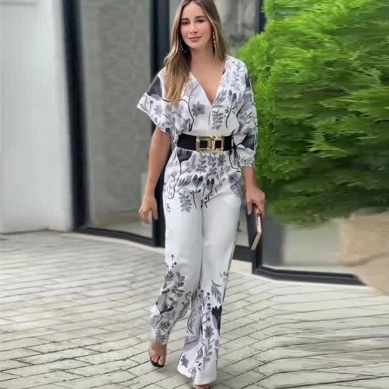 Spring Sexy Waist Controlled Straight Positioning Printing Jumpsuit - ALTARIA
