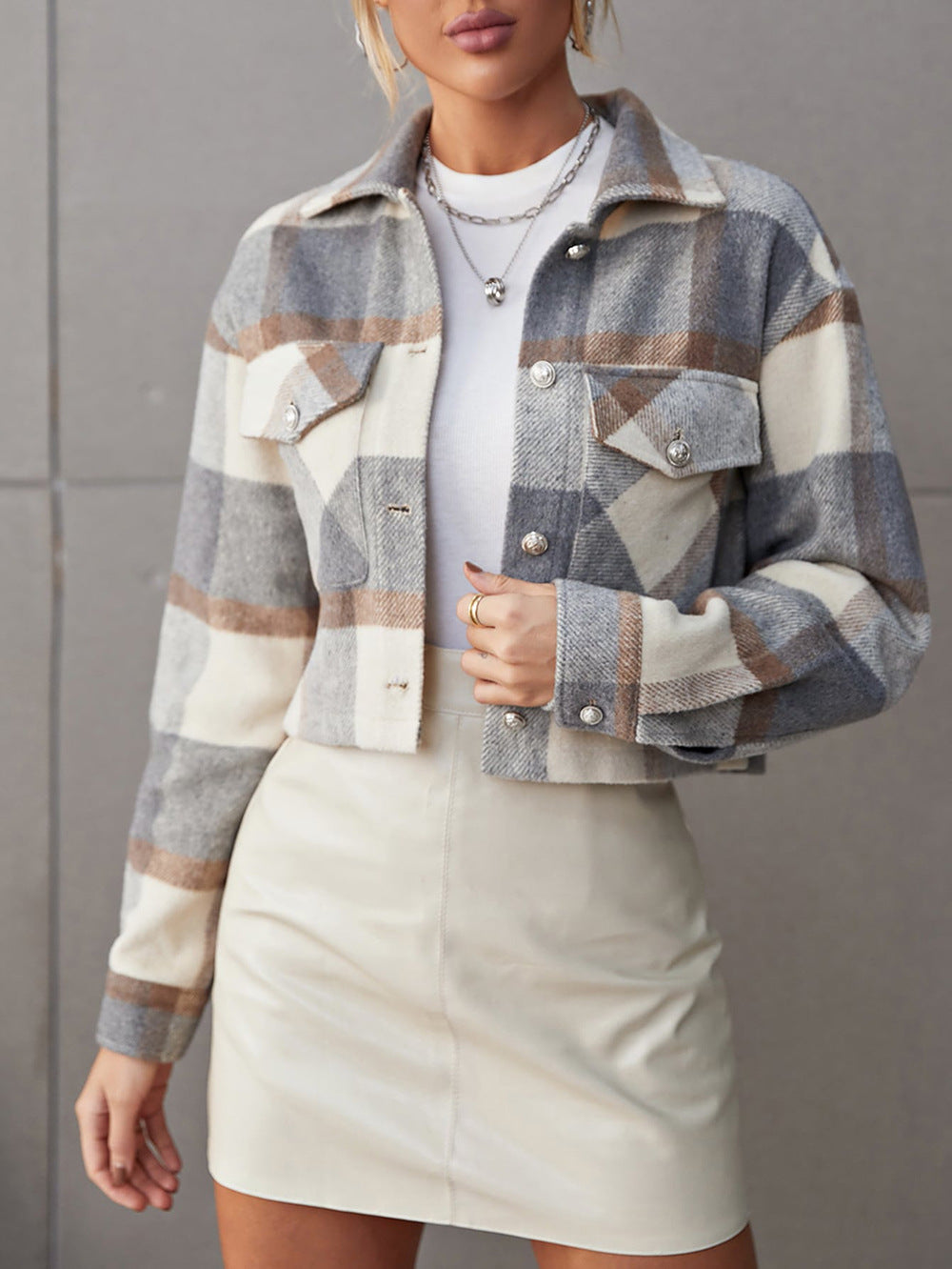 Fall Winter Lapels Single Breasted Shacket Office Women Clothing Woolen Short Coat - ALTARIA