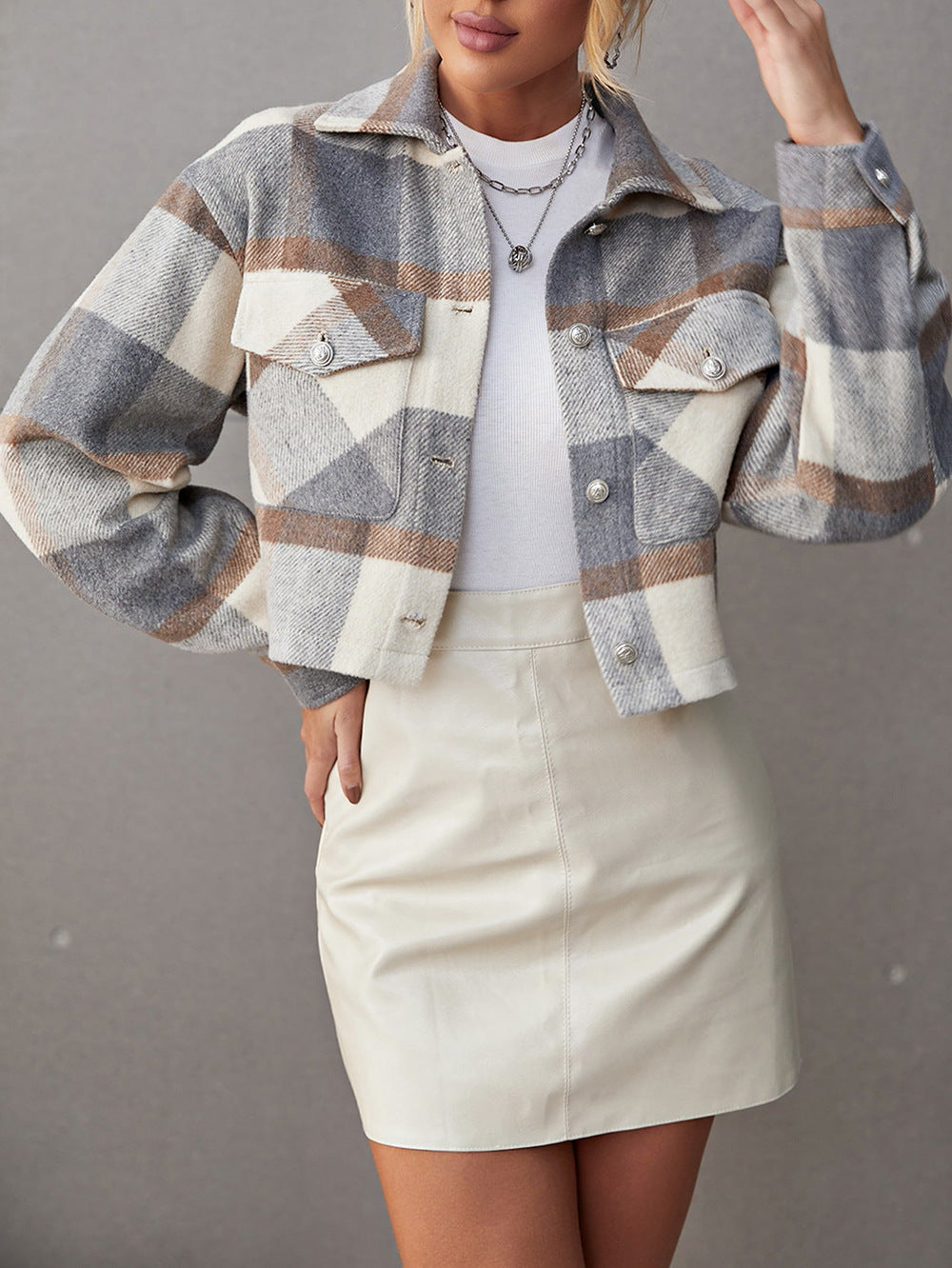 Fall Winter Lapels Single Breasted Shacket Office Women Clothing Woolen Short Coat - ALTARIA