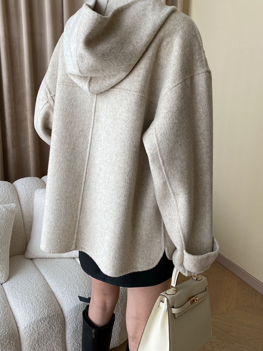 French Light Mid Ancient Design Cape Hooded Double Faced Woolen Goods Wool Overcoat Small Coat - ALTARIA