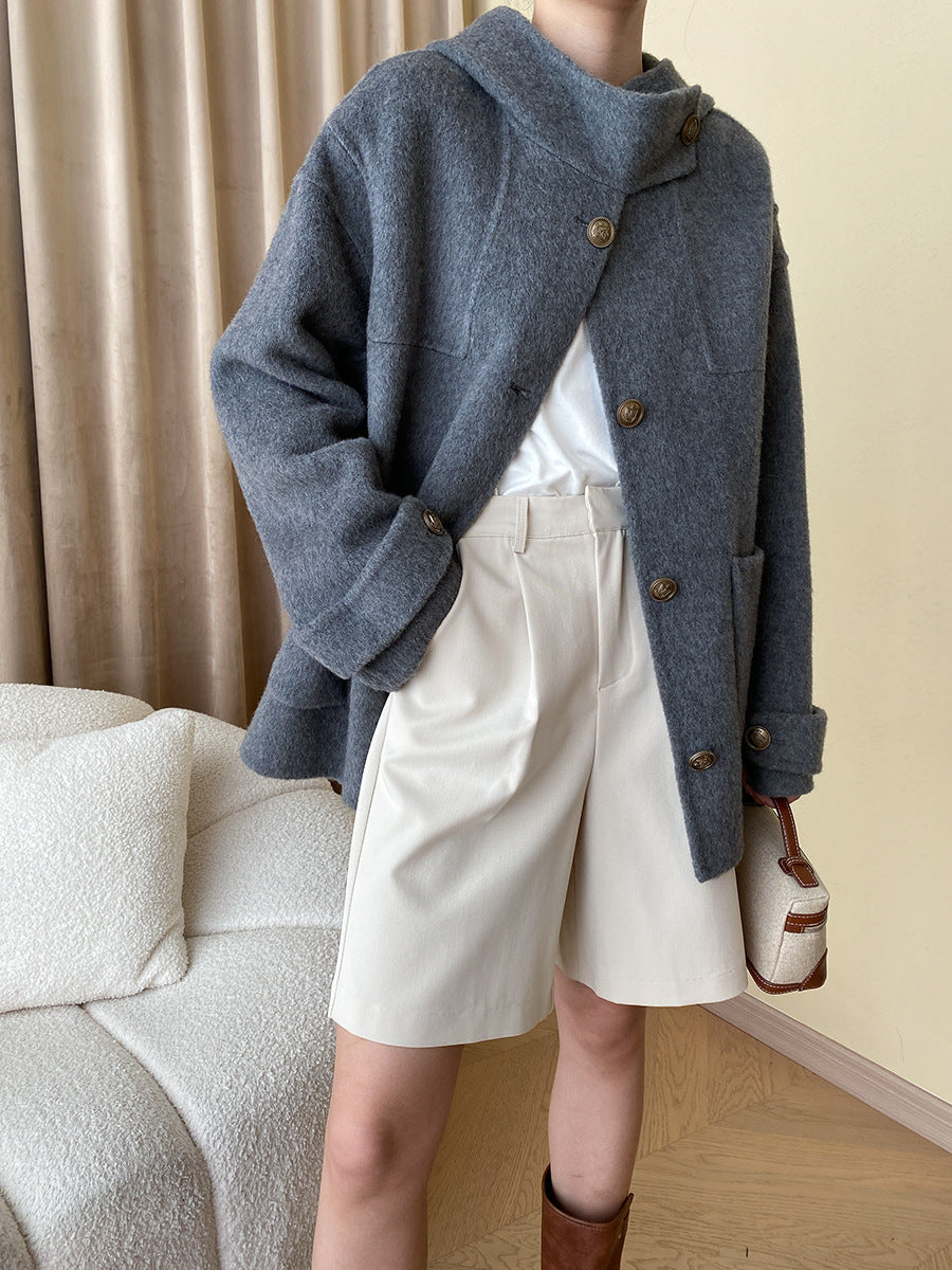 French Light Mid Ancient Design Cape Hooded Double Faced Woolen Goods Wool Overcoat Small Coat - ALTARIA