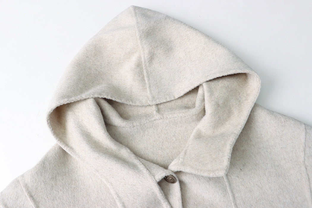 French Light Mid Ancient Design Cape Hooded Double Faced Woolen Goods Wool Overcoat Small Coat - ALTARIA