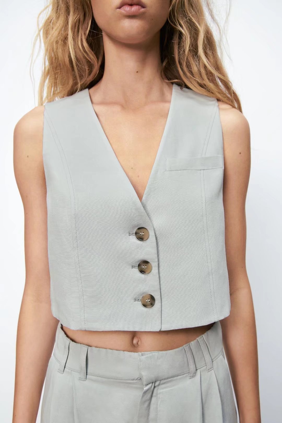 Women Clothing Summer Strap V neck Slim Fit Solid Color Vest - ALTARIA