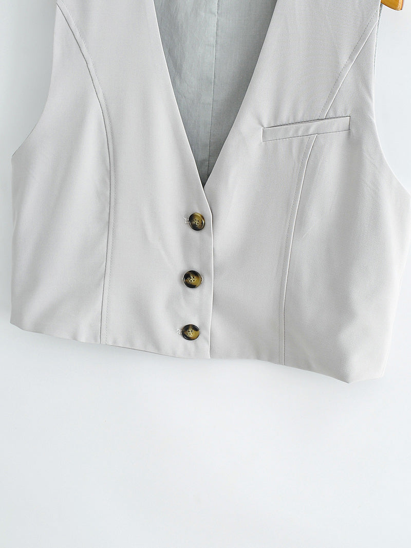 Women Clothing Summer Strap V neck Slim Fit Solid Color Vest - ALTARIA