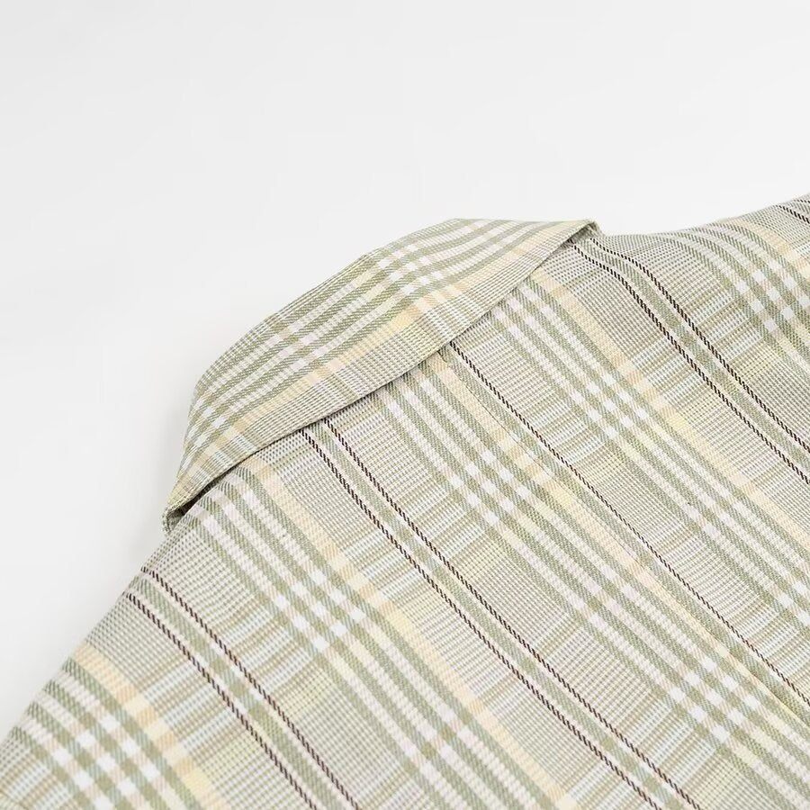 Women Clothing Autumn Winter Loose Fresh Green Plaid Blazer - ALTARIA