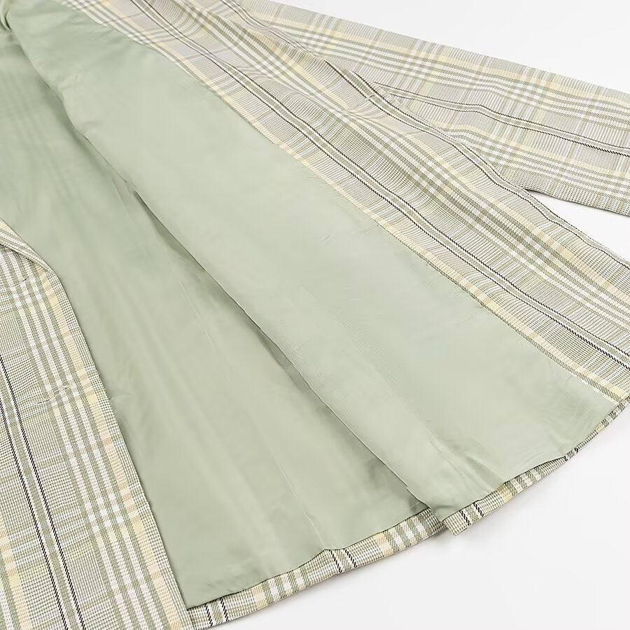 Women Clothing Autumn Winter Loose Fresh Green Plaid Blazer - ALTARIA