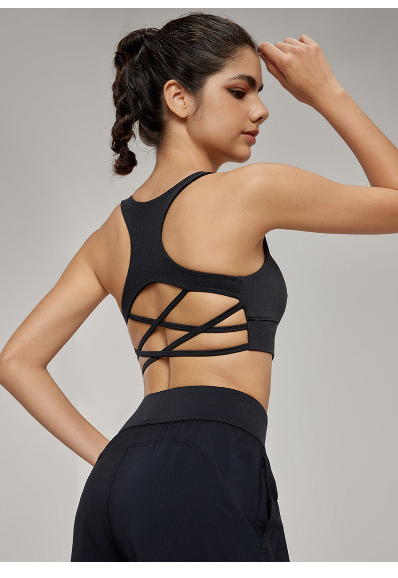 Sexy Crossover Back Beautifying Workout Bra Sports Vest with Chest Pad Non Running Cup Breathable Yoga Vest Top - ALTARIA