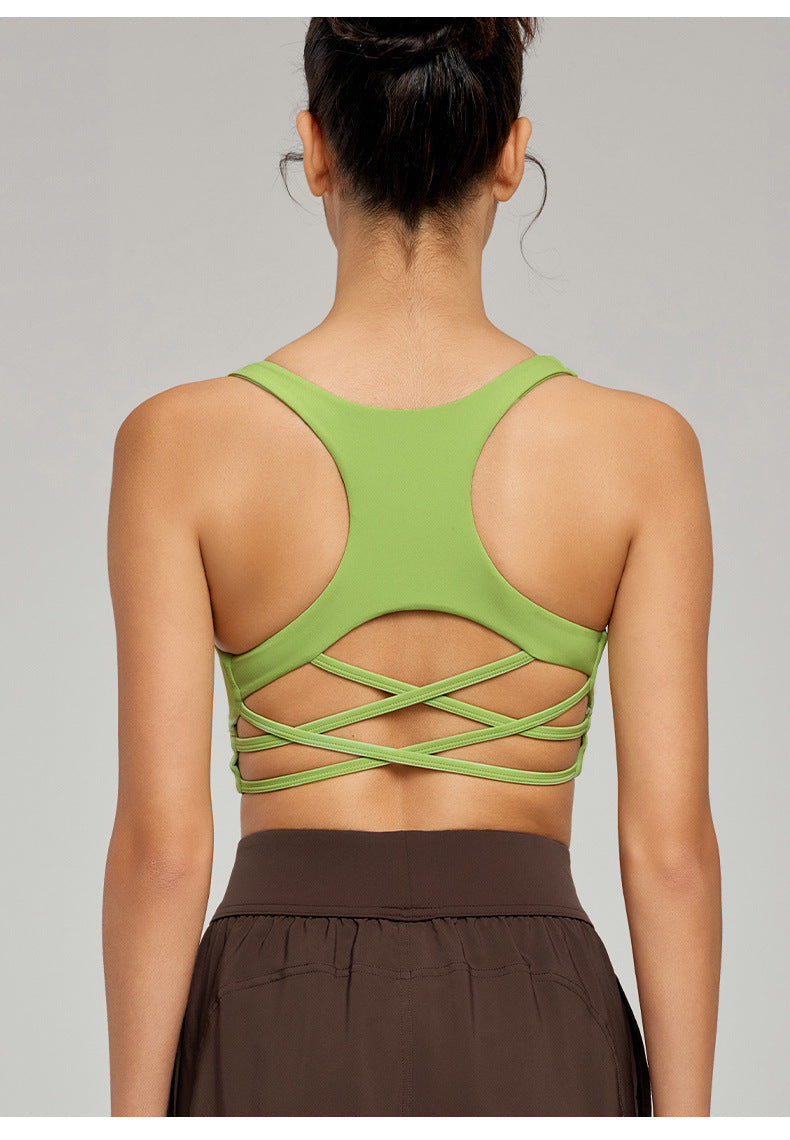 Sexy Crossover Back Beautifying Workout Bra Sports Vest with Chest Pad Non Running Cup Breathable Yoga Vest Top - ALTARIA