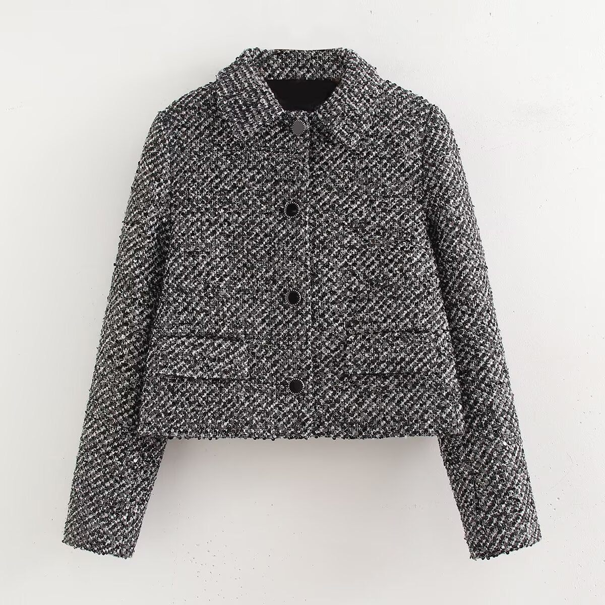 Classic Collared Single Breasted Sequined Decorative Pattern Coat Autumn Western All Matching Loose Casual Top Women - ALTARIA