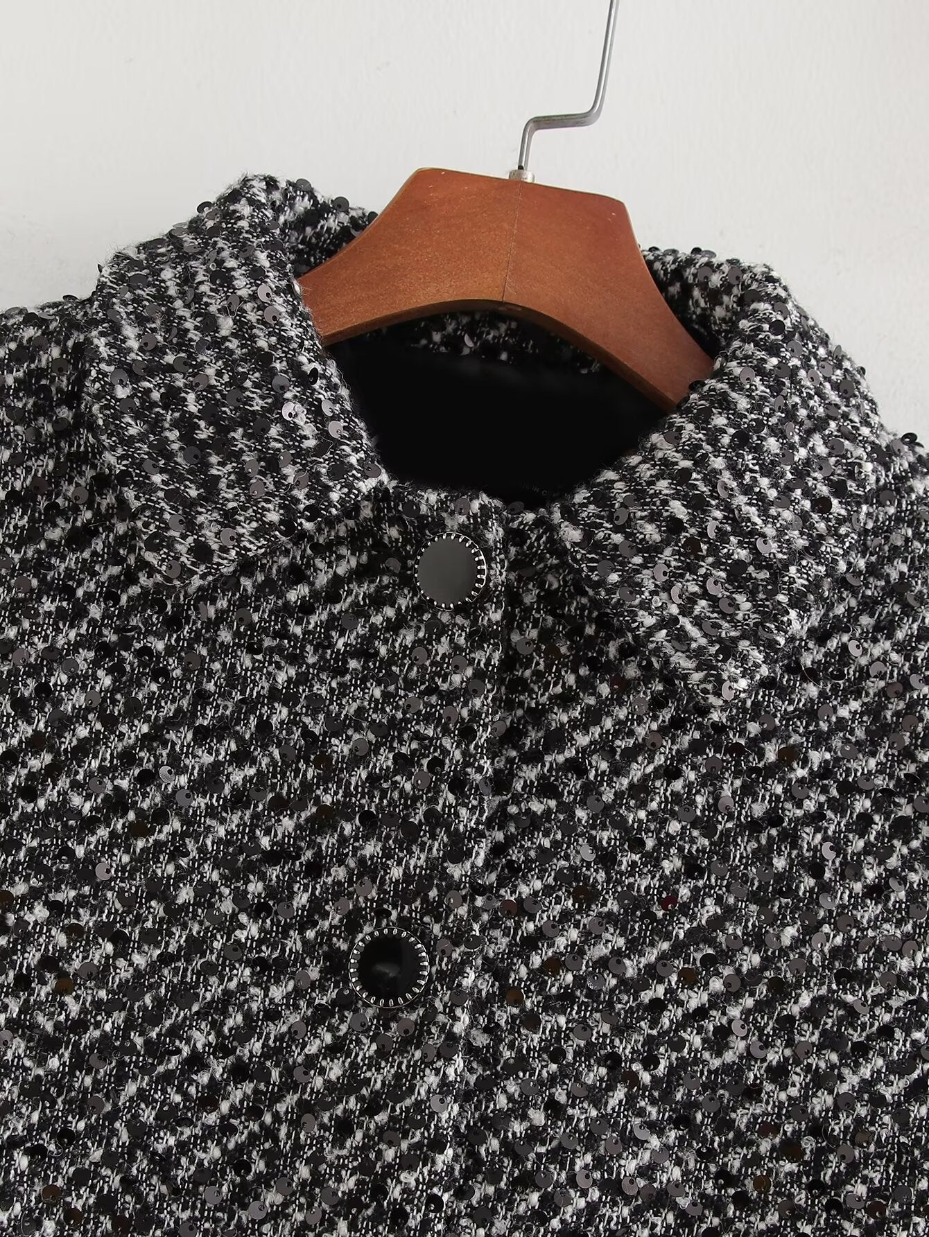Classic Collared Single Breasted Sequined Decorative Pattern Coat Autumn Western All Matching Loose Casual Top Women - ALTARIA